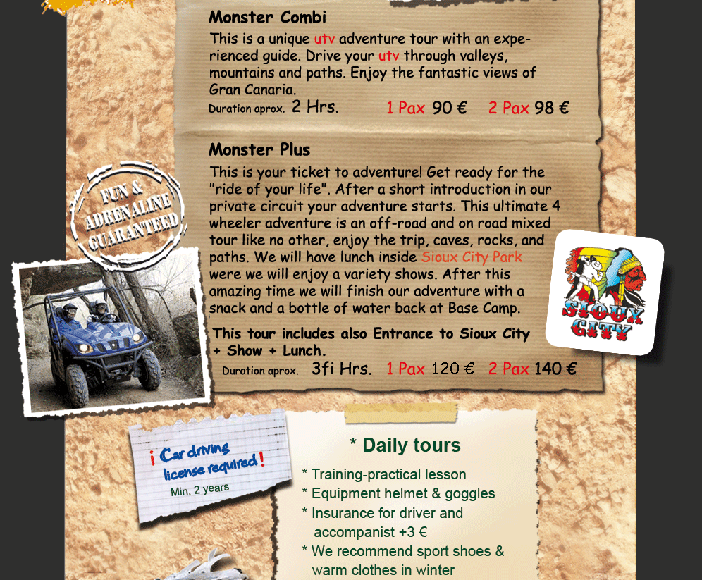 Excursiones Comb y Monster Plus 